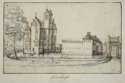 135417 Gezicht op het omgrachte kasteel Sandenburg te Nederlangbroek (gemeente Langbroek) uit het zuiden, met rechts de ...